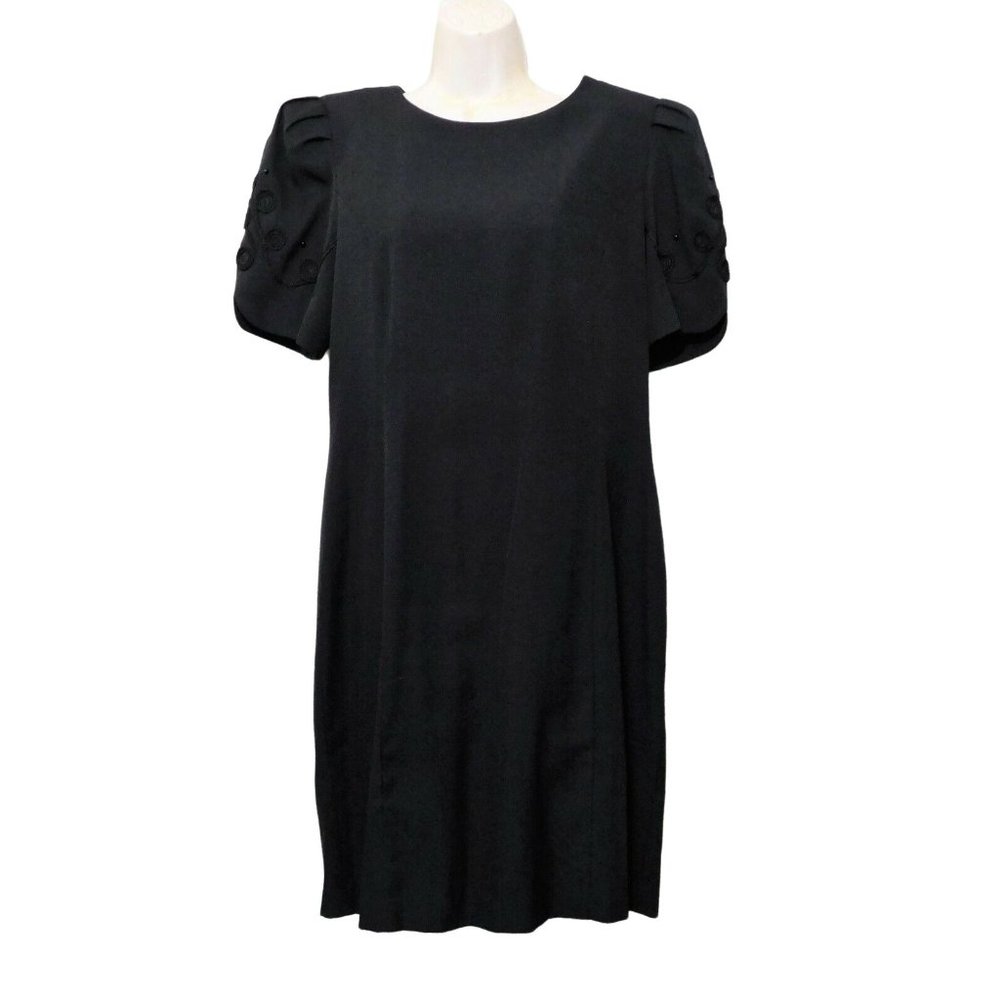 Anthony Mark Hankins Vintage Dress Size 10 Black Beaded Puff Sleeve